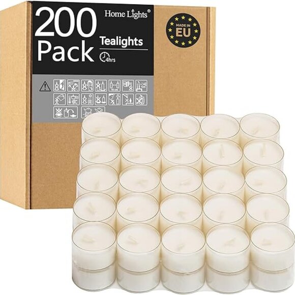 Tealight Candles, Giant 200 Bulk Pack, 4-4.5 Hrs White Unscented European - Picture 1 of 5